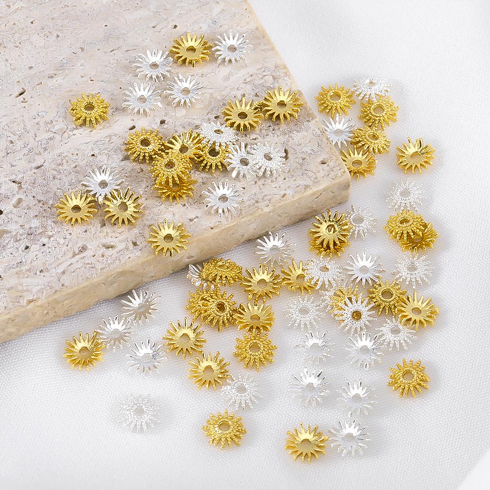 20pcs 40pcs 18K Gold Plated Sunflower Bead Cap 6mm Caps for Bracelets Bead Spacer Jewelry Making Supplies DIY Beaded Accessories