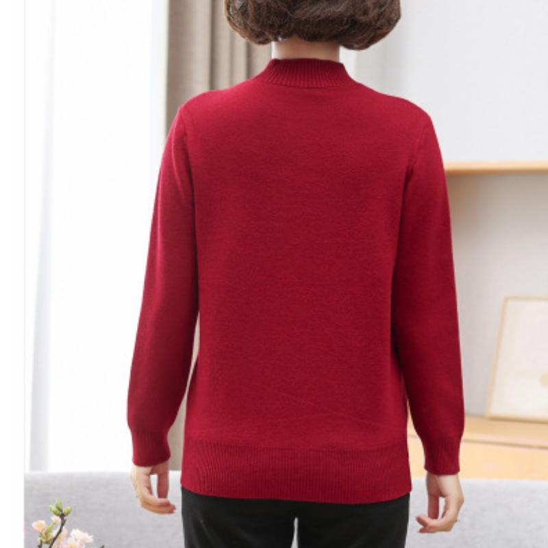 Winter All-in-one Fleece Knitted Sweater Women's Middle-aged Ladies Warm Clothes Plus Velvet Thick Bottoming Shirt