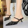 Fashion Fashion Pearls Sequined Rhinestones Women Pumps Summer Air Mesh Thin High Heels Mules Slides Elegant Slingbacks Party Lady Shoes