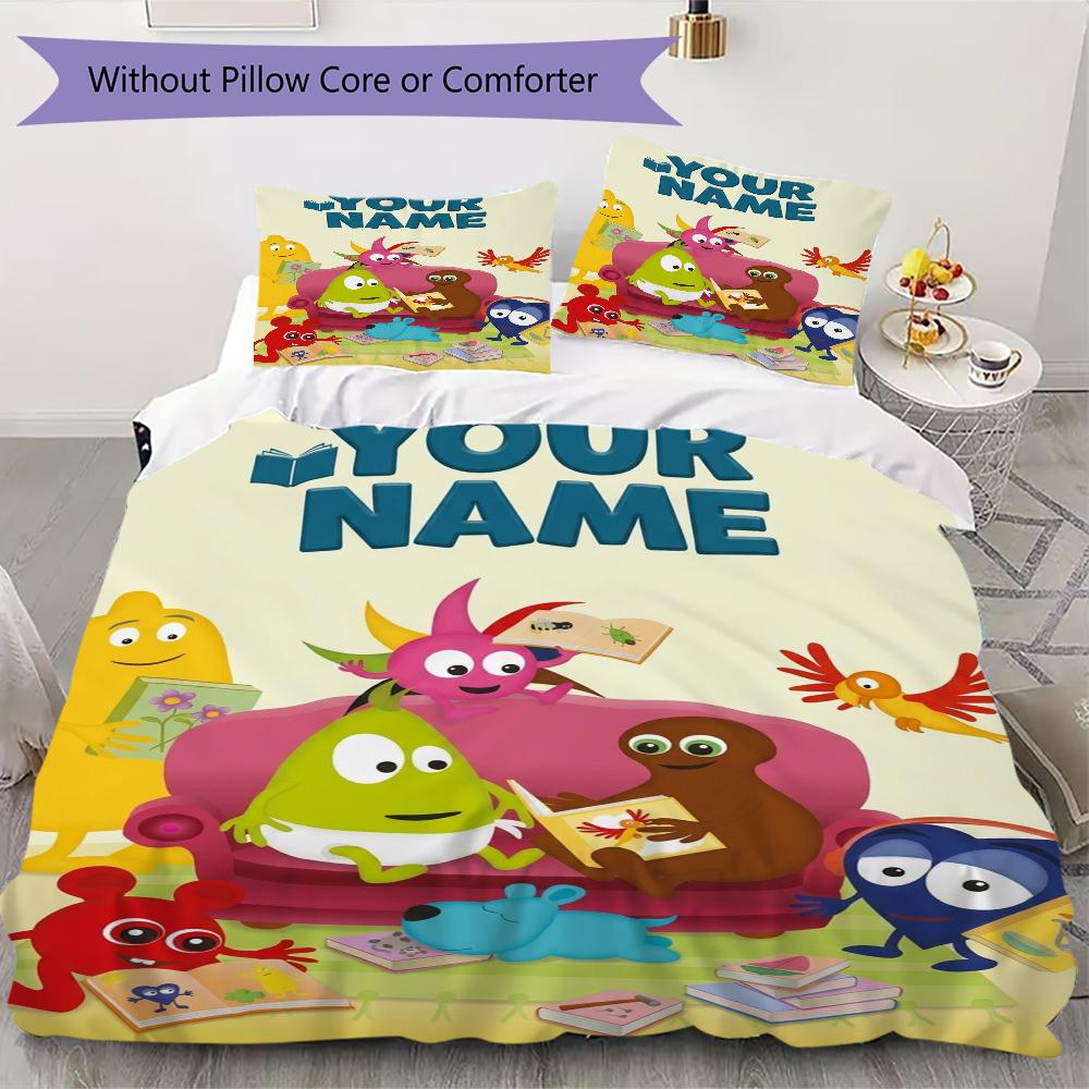 Custom Name Babblarna Bedding,Quilt Set Quilt Cover Pillowcase Home Birthday Gift(1 * Duvet Cover + 2 * Pillowcase, Without Core)_xia