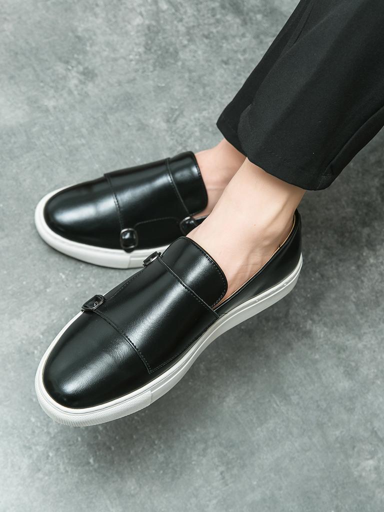 British Style Vulcanized Sneakers Men New Casual Leather Shoes For Men Yuppie Slip On Boat Loafers Large Size 46 Men’s Flat Shoes