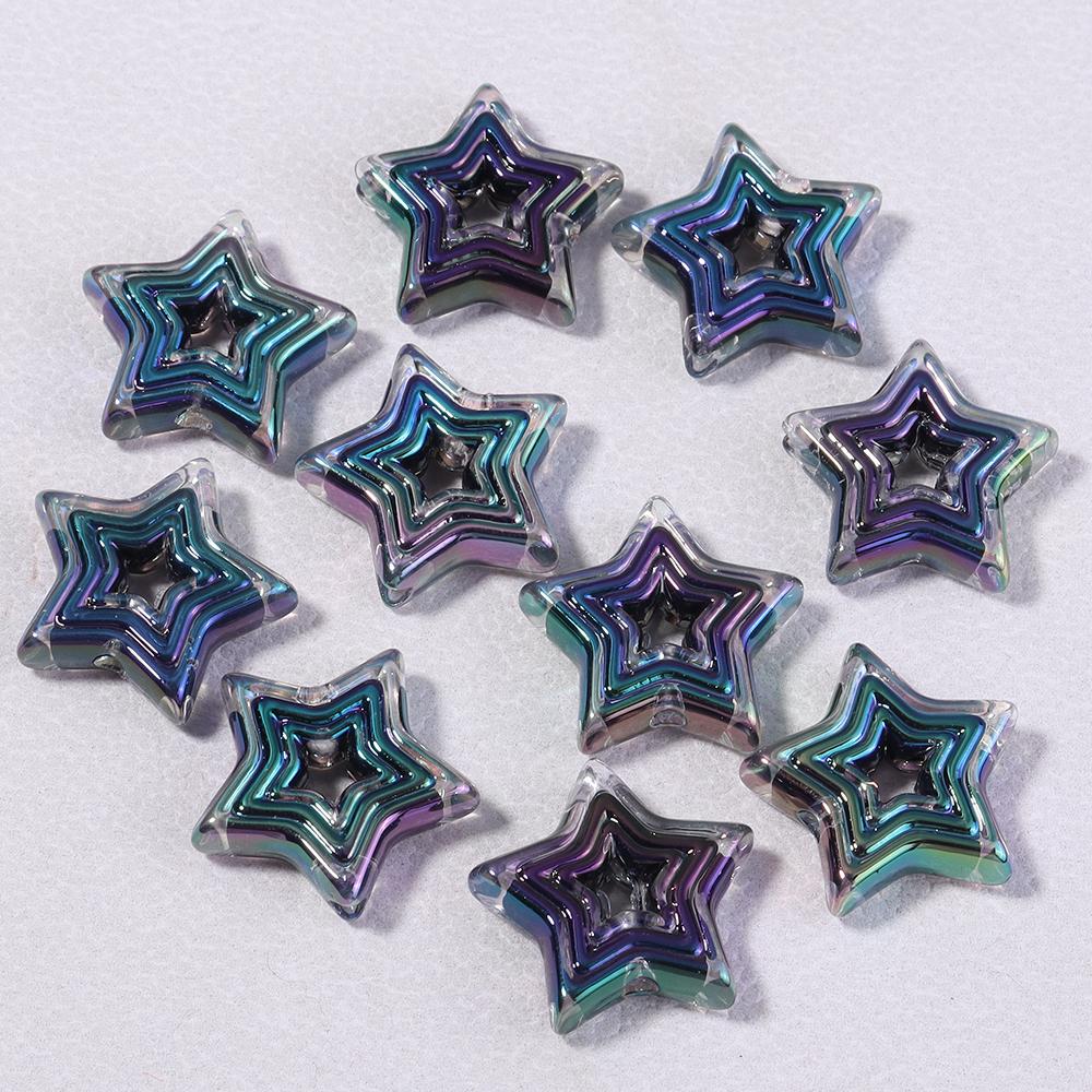 10pcs Acrylic Star Beads Plated Color Hollow Loose Spacer Bead For Jewelry Making DIY Necklace Bracelet Phone Key Chain Supplies