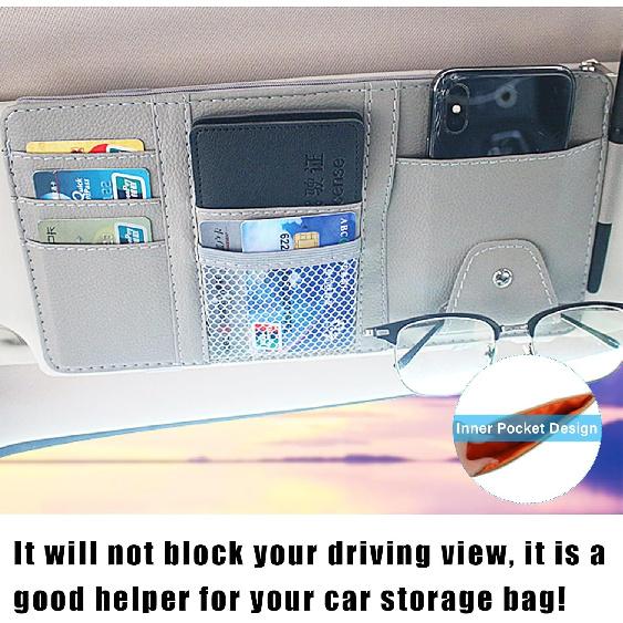 Augeny Car Sun Visor Organizer, Leather Personal Belonging Storage Pouch With Zipper, Car Visor Storage Pouch Sunglasses Holder, Auto Interior