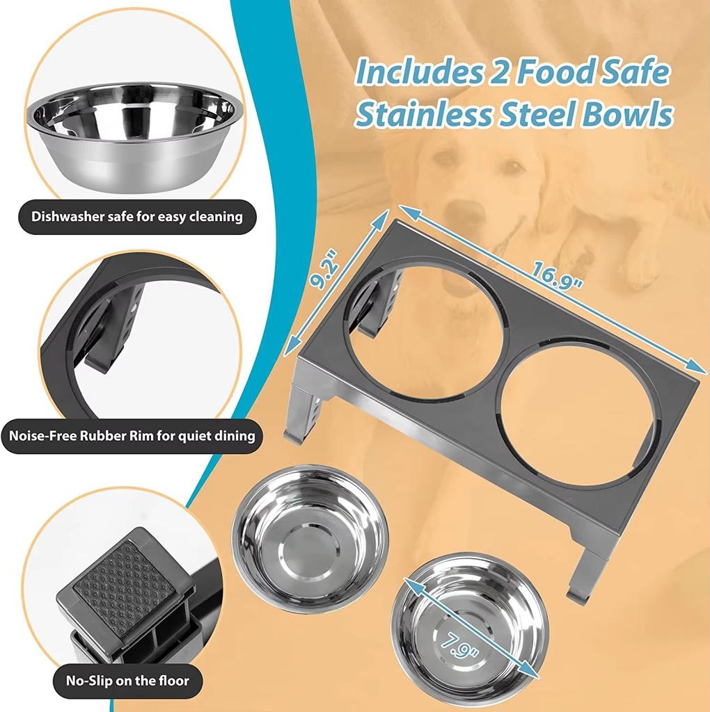 Adjustable Stainless Steel Pet Bowls Lovely Portable Dog Cat Feeders Replaceable Slower Feeder Float Water Bowl Elevated Stand