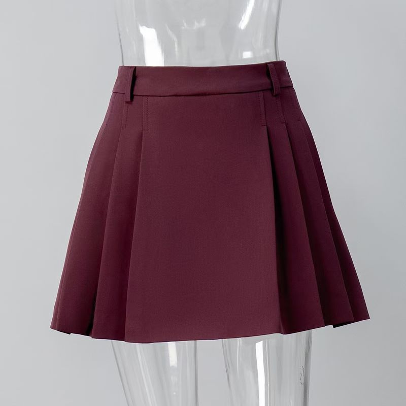 

Fashion New Simple and Versatile Pleated Skirt Sweet Skirt High Waisted Pleated Skirt Burgundy L