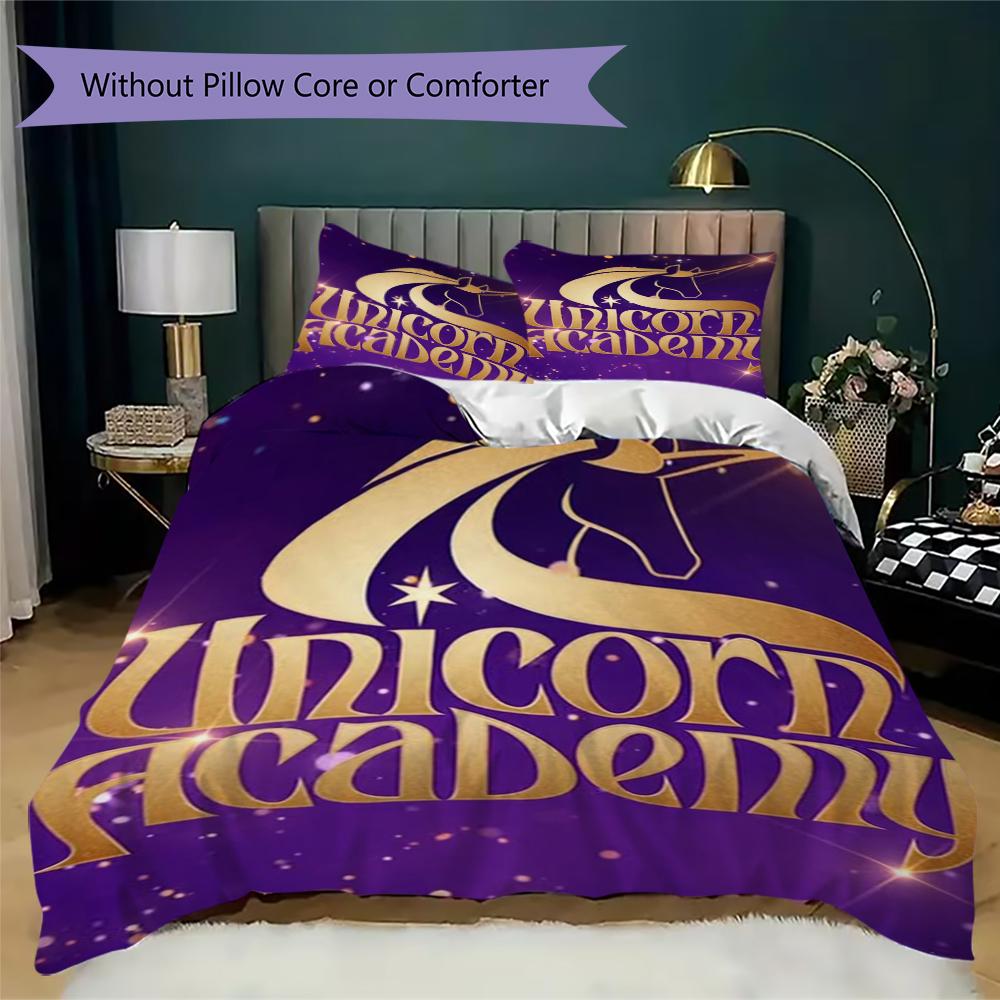 Unicorn Academy Pattern Bedding Uilt Set Uilt Cover Pillowcase Home Decoration Birthday Gift (1 * Duvet Cover + 2 * Pillowcase Without Core)95