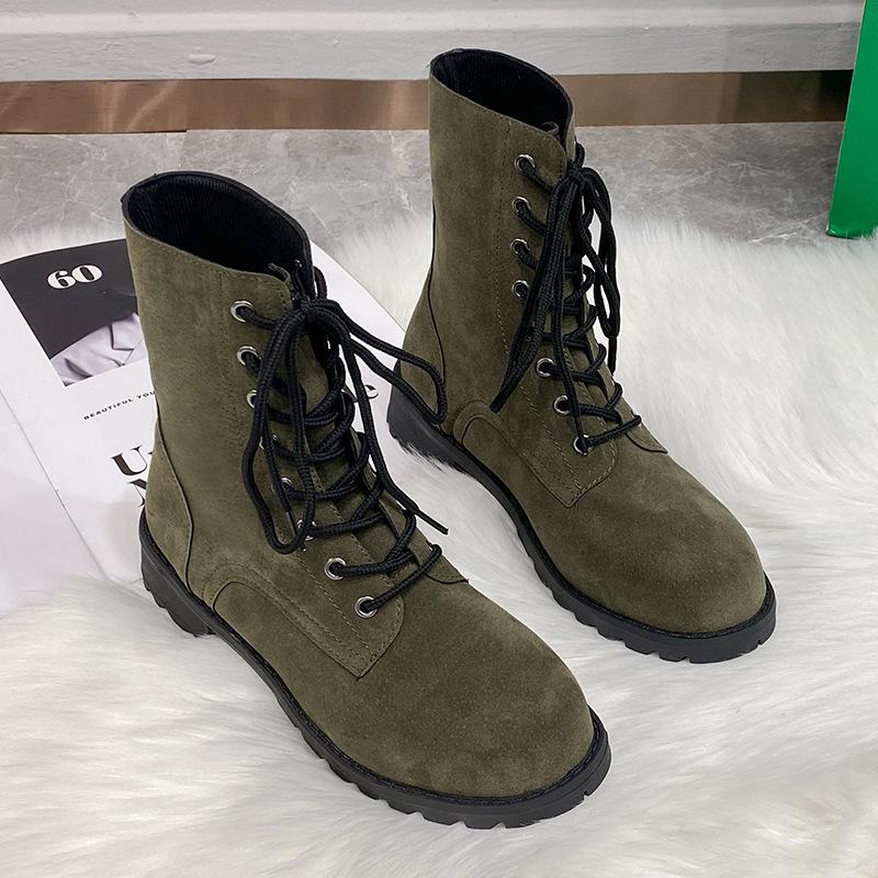 Trendy Versatile Mid Length Boots  Autumn New Item Solid Color Lace Up Casual Short Boots Flat Work Boots  De Mujer