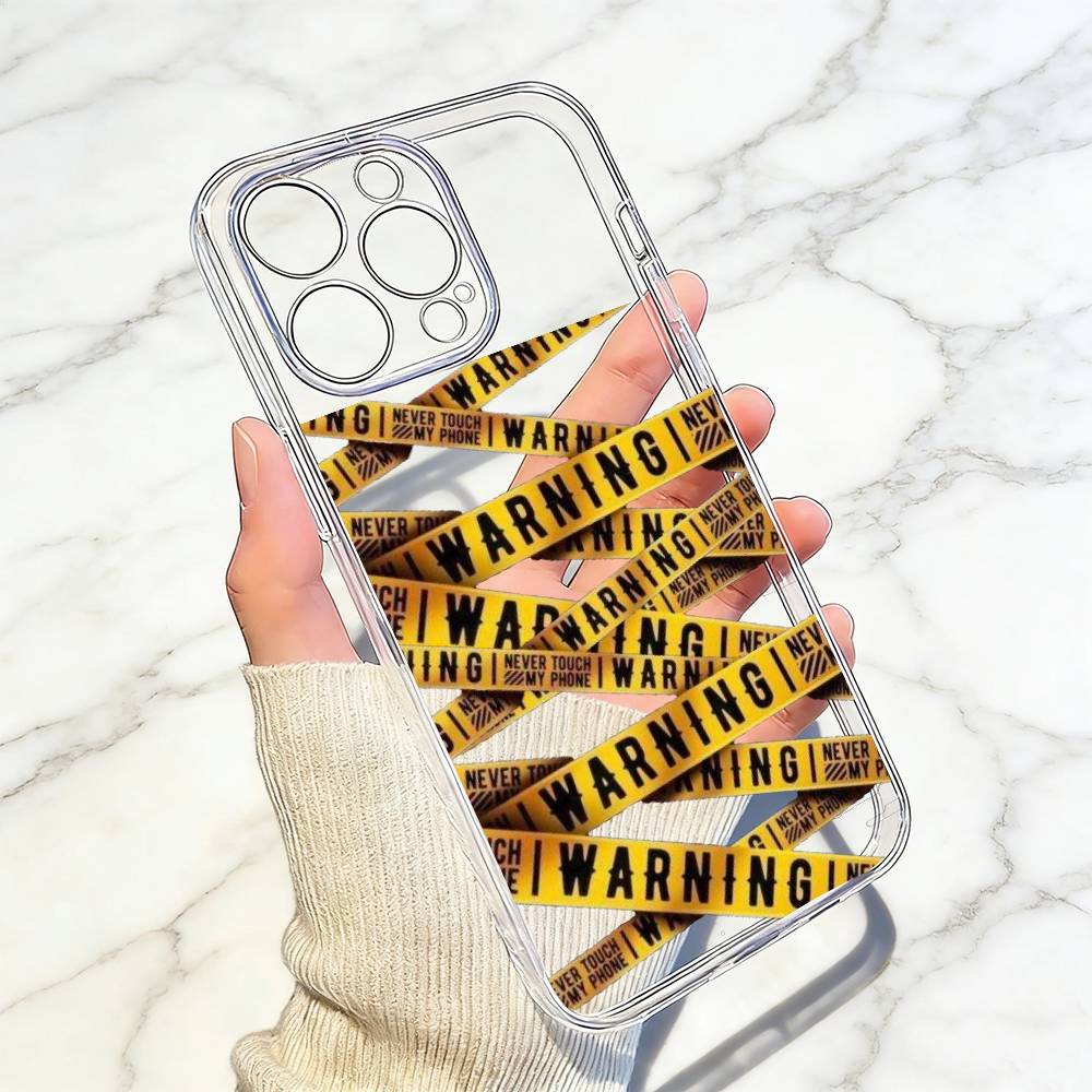 

Warning tape Phone Case For iPhone 17 16 15 14 13 12 11 Mini Pro Max Plus Transparent Cover iPhone17promax