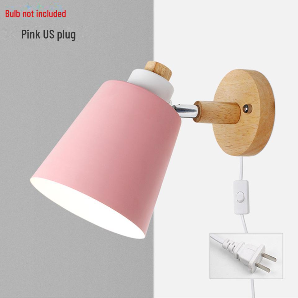Lampă de perete modernă DIY Macaron cu întrerupător și priză din lemn - Stil nordic