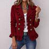 Women's Vintage Corduroy Jacket with Ruffle Trim, Lapel Collar and Single-Breasted Button Front