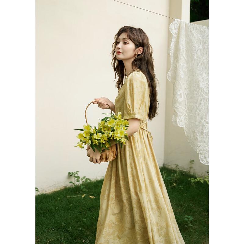 Elegant French Style V-Neck Floral Long Dress