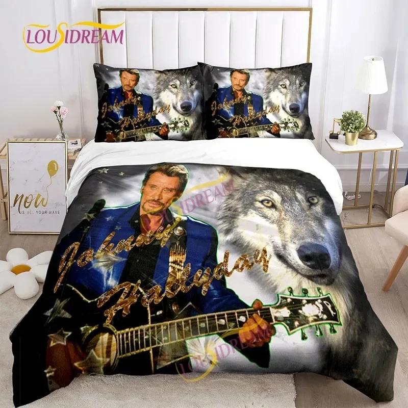 Ensemble de housse de couette imprimé musical Johnny Hallyday Polyester Ensemble de literie musicale Cadeau pour fan DIY Taie d'oreiller Housse de couette de lit Taille Queen Super King EU Single 135*200cm/53x79in 3pcs