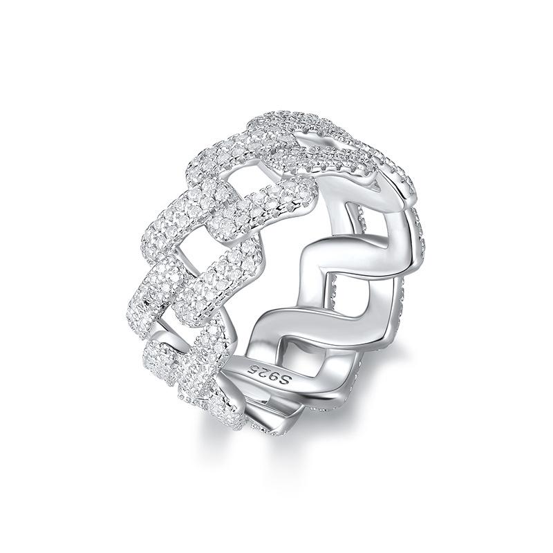 S925 Silver Moissanite Geometric Ring - Hip Hop Style with Rhinestone Inlay