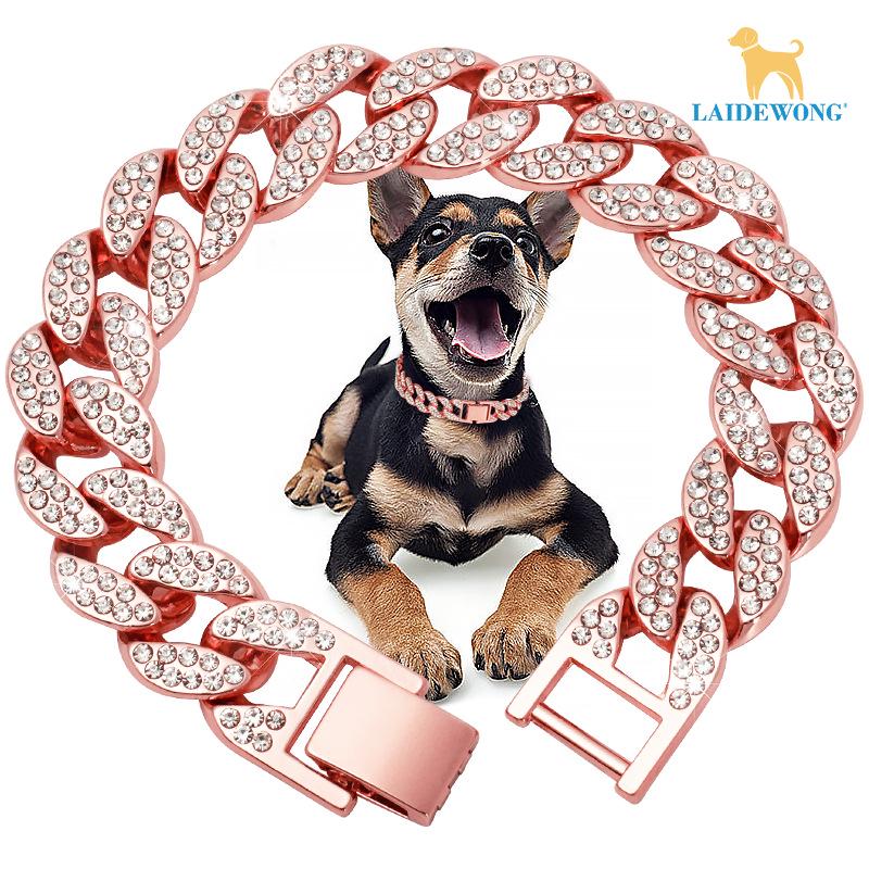15mm Wide Diamond-Studded Cuban Choker for Pets - Gold Necklace for Cats & Dogs - Birthday Gift