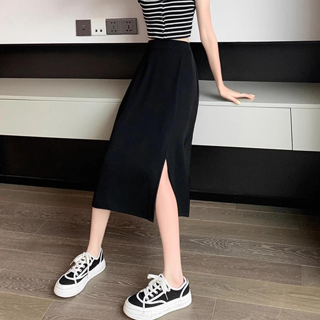 2024 Black A-Line Midi Skirt: High Waist, Slimming, Petite, Versatile for Women - Perfect for Spring/Summer