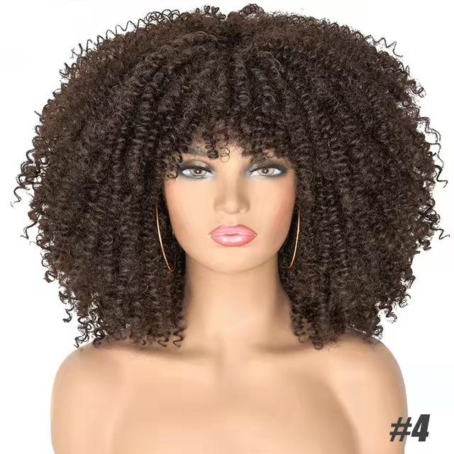 Bybrana Kurzes Haar Afro Kinky Curly Perücken mit Pony für schwarze Frauen Afrikanische synthetische Omber kleberlose Cosplay Perücken Hochtemperatur Lizzy