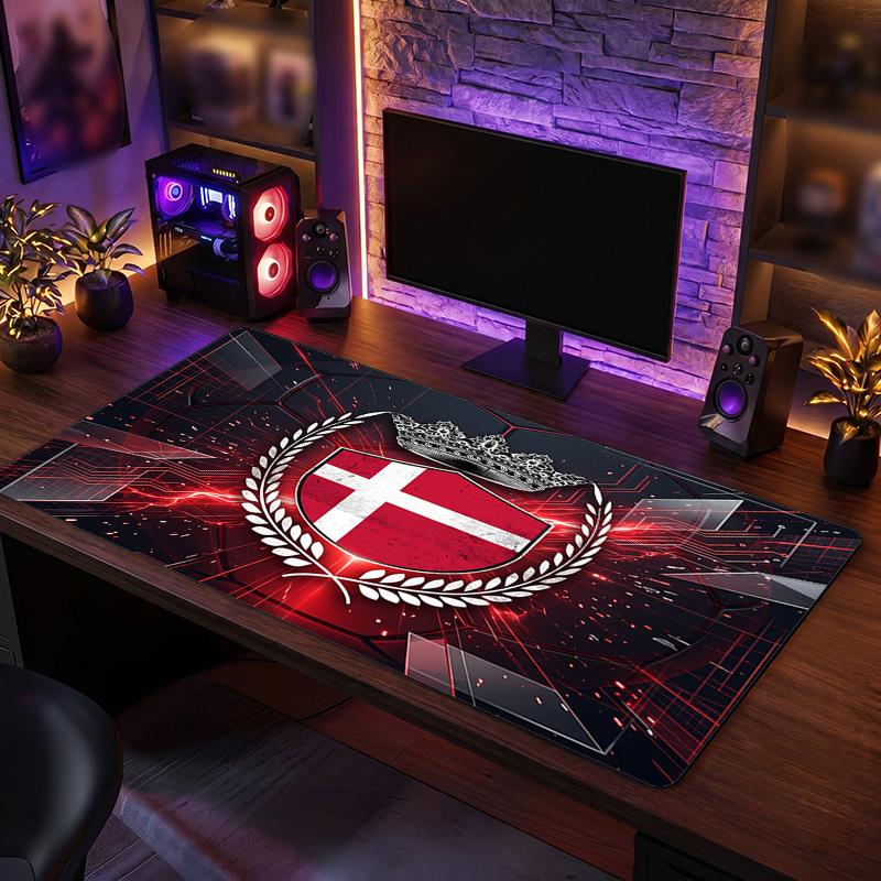 Denmark Football Crest Mouse Pad, Extended Non Slip Rubber Desk Mat for Gaming Office Laptop Fan Gift