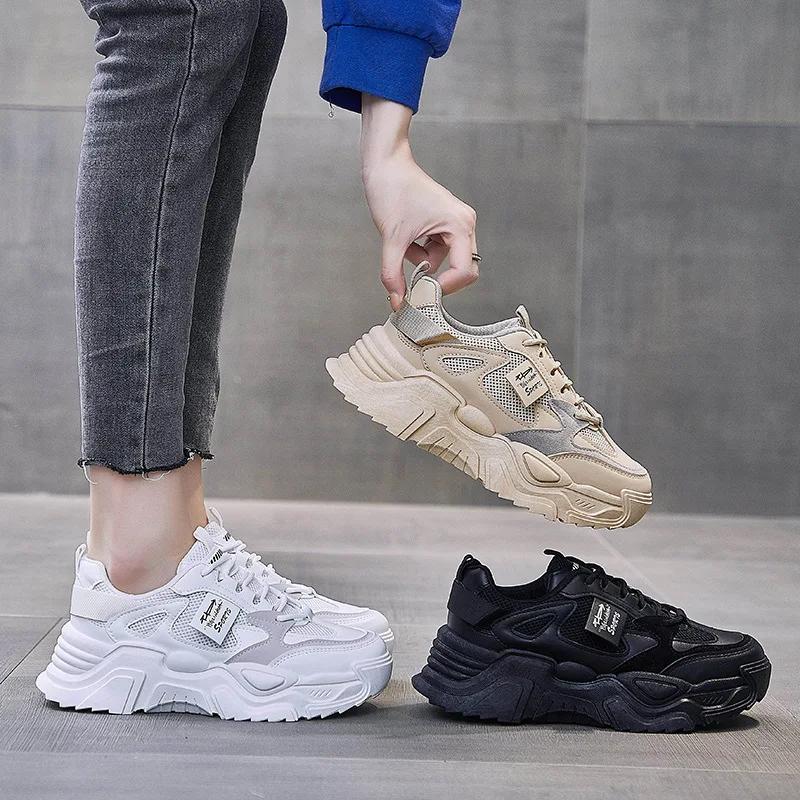 New Women Breathable Air Mesh Sneakers Spring Autumn Thick-soled Casual Sport Running Shoes Girl Student Athletic Shoes