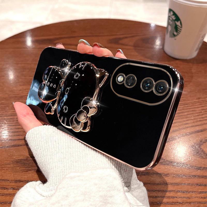 Honor 111 mobile phone case electroplated cat bracket makeup mirror Honor Power silicone soft case protective cover batch