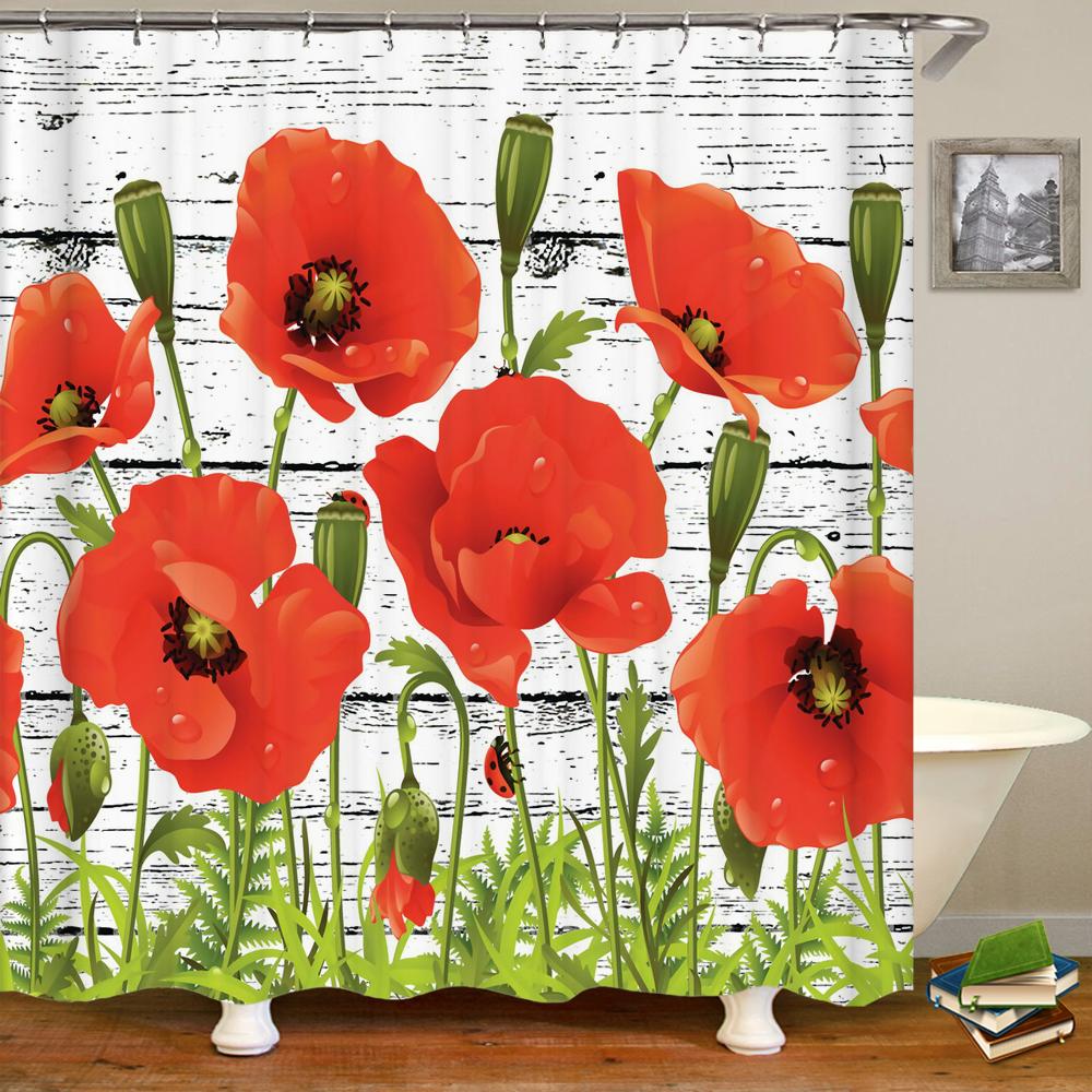 European Retro Flower Shower Curtain Watercolor Floral Bathroom Curtains Waterproof Botanical Bath Curtain With Hooks