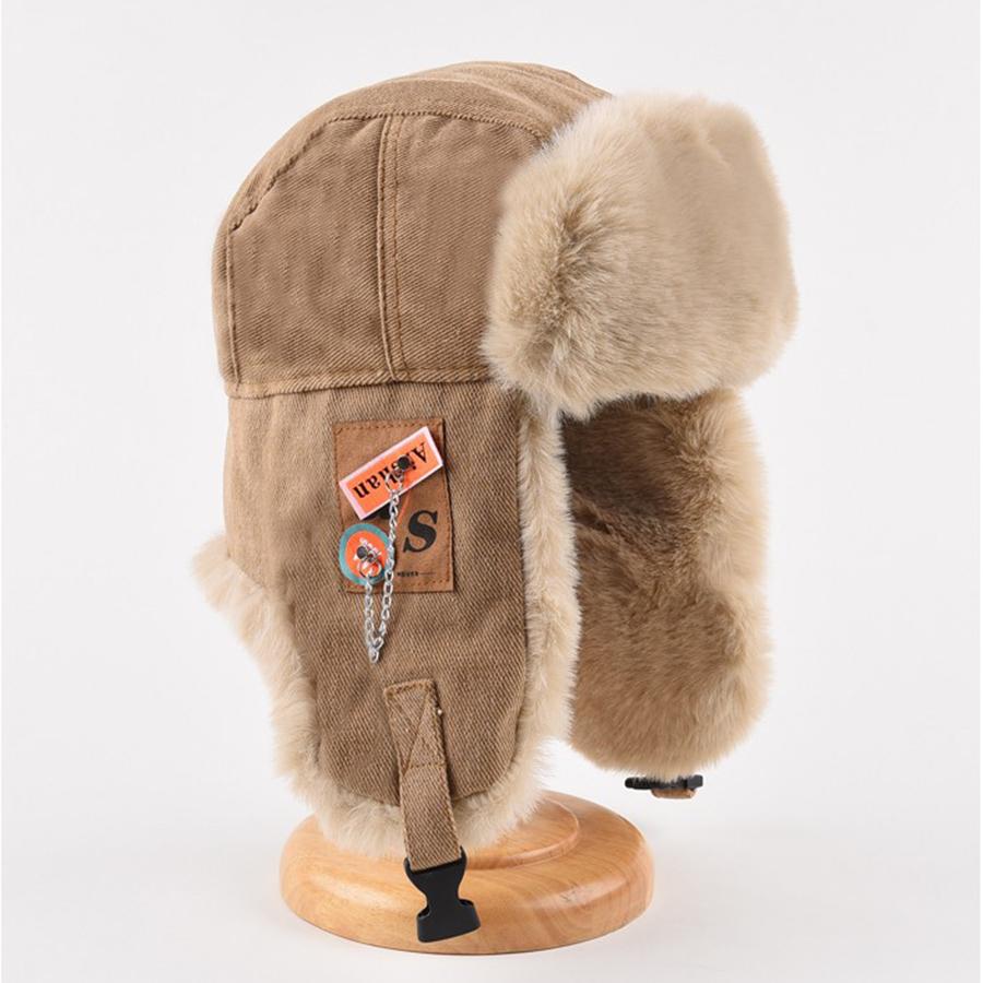 Winter Fur Bomber Hats For Men Women Outdoor Plush Thicken Warm Windproof Mountaineering Ski Snow Russian Cap
