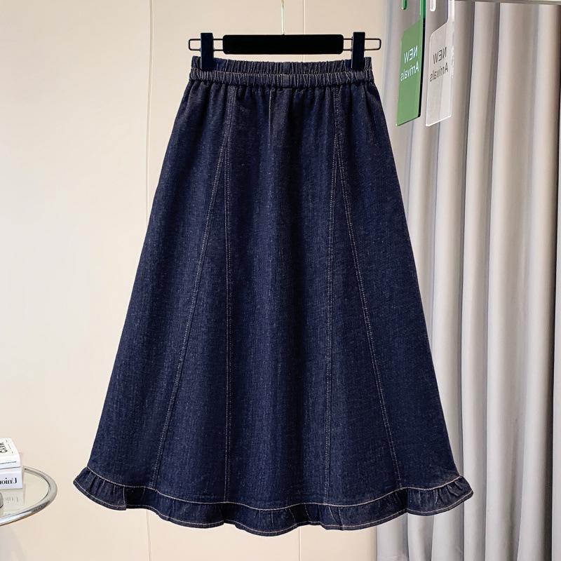 Spring/Summer Plus Size Elastic Waist Denim Skirt: Figure-Flattering, Tummy-Concealing, Fashionable Ruffle Hem for Women