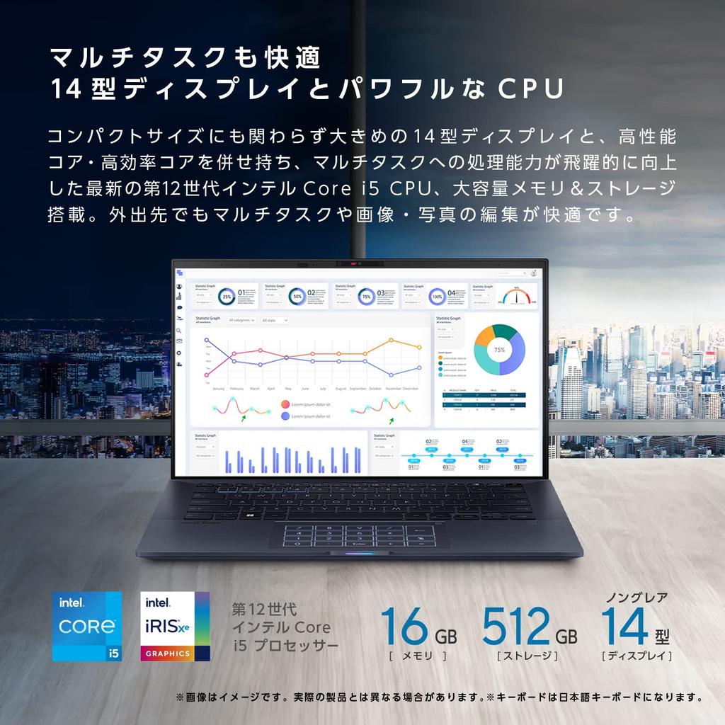 ASUS ExpertBook B9 B9400CBA 12th Generation Core 16GB 512GB WPS Windows Battery Power Star 14-inch Laptop, i5-1235U, Memory, SSD, Office, 11, 11-Hour