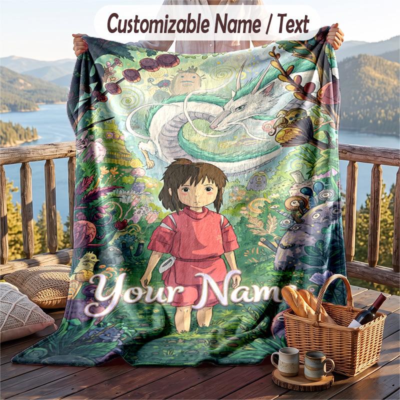 Flanelová deka s vlastním textem, Lehká útulná deka na postel či pohovkuSpirited Away