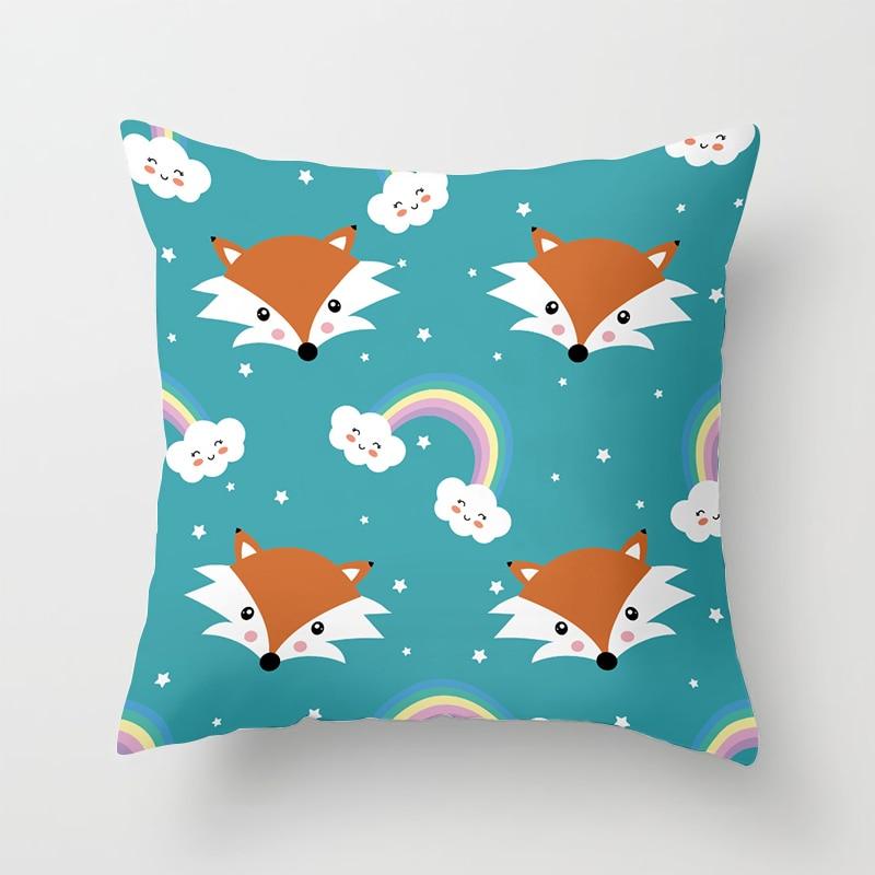 Cartoon Fox Animal Car Pillowcase Polyester Cushion Covers for Living Room Throw Pillow Case 45*45 Sofa Decoration