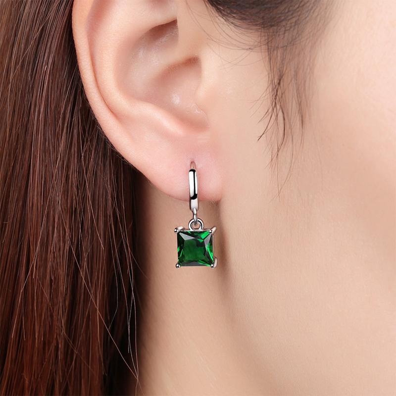 HuiSept Mode Silber 925 Ohrringe Schmuck Quadratische Form Smaragd Amethyst Edelstein Hängeohrringe für Damen Hochzeitsgeschenk Schmuckstück