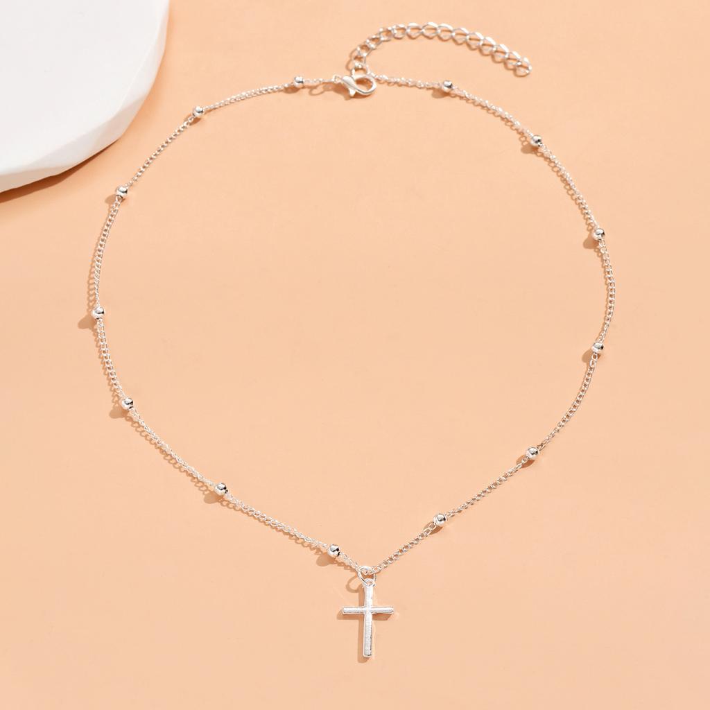925 Silver Cross Necklace Simple Style Pendant Choker Religious Jewelry for Women Exquisite Gift
