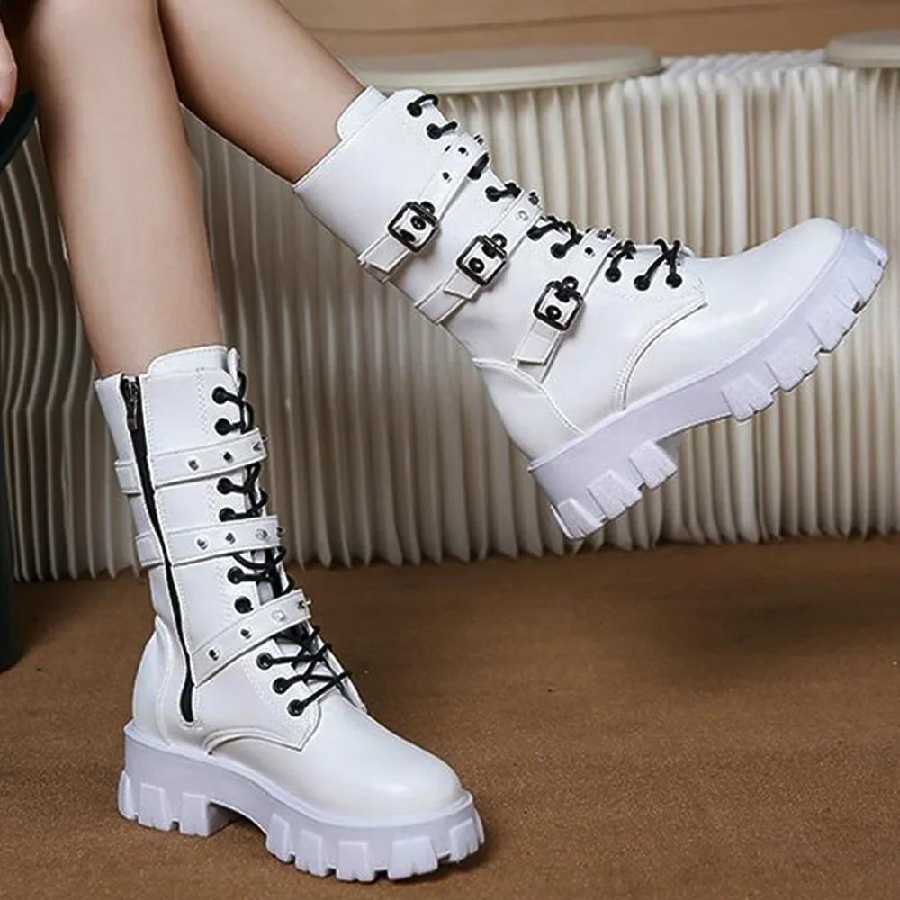 Gothic Women's Boots Fashion Punk Motorcycle Boots 2026 Autumn Winter Women Non-slip Boots Platform Heel Ladies Shoe Botas Mujer