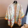 Pastoral floral simulation silk high-end 111cm large square scarf silk scarf printed shawl sunscreen scarf headscarf scarf