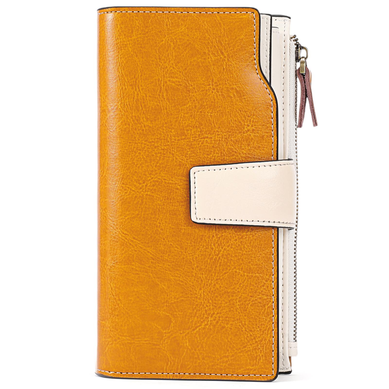 Женский кошелек из натуральной кожи, длинный стиль, корейский вощеный коровяк, многокарточный держатель, кошелек