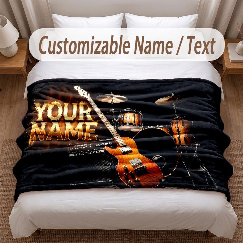 Music General Theme Soft Blanket Personalized Custom Name Text Print Warm Blanket Home Sofa Bedroom Decor