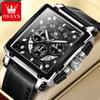 Top Brand Luxury Mens Watches Fashion Blue Square Quartz Watch for Men Sport Leather Strap Chronograph Wristwatches