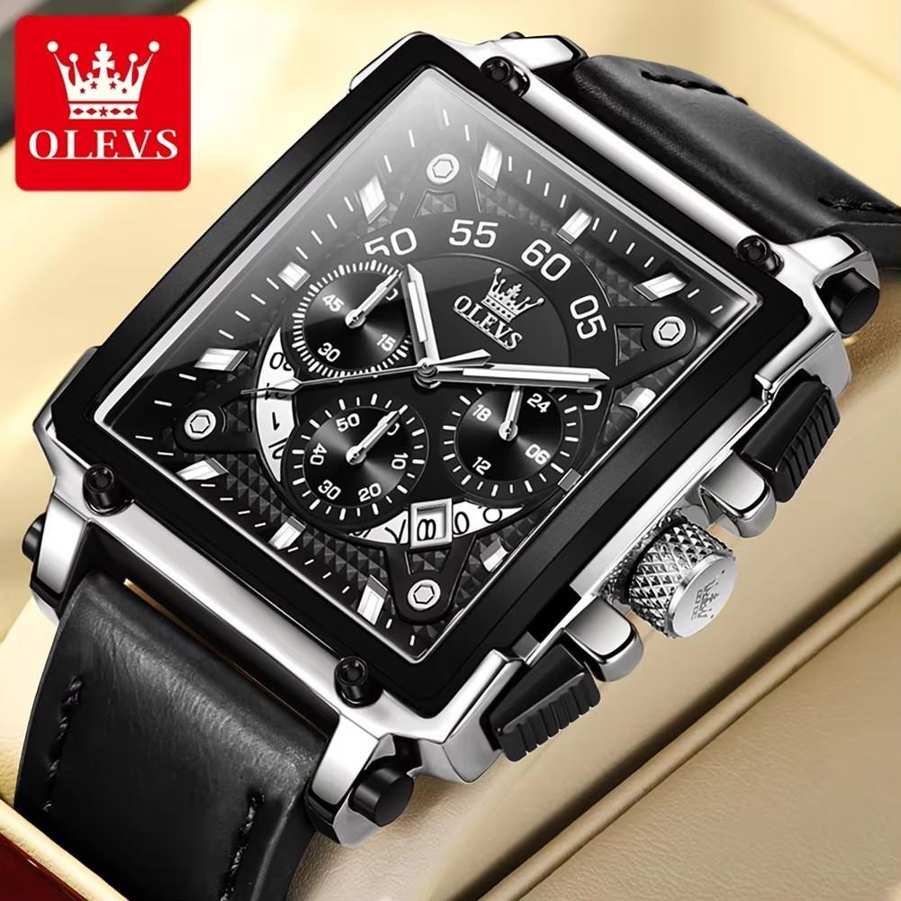 Top Brand Luxury Mens Watches Fashion Blue Square Quartz Watch for Men Sport Leather Strap Chronograph Wristwatches