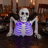Creepy Resin Ornament Halloween Skull Candle Lantern with Color Changing LED Lights, Realistic Tabletop Horror Decor Bone Texture Flameless