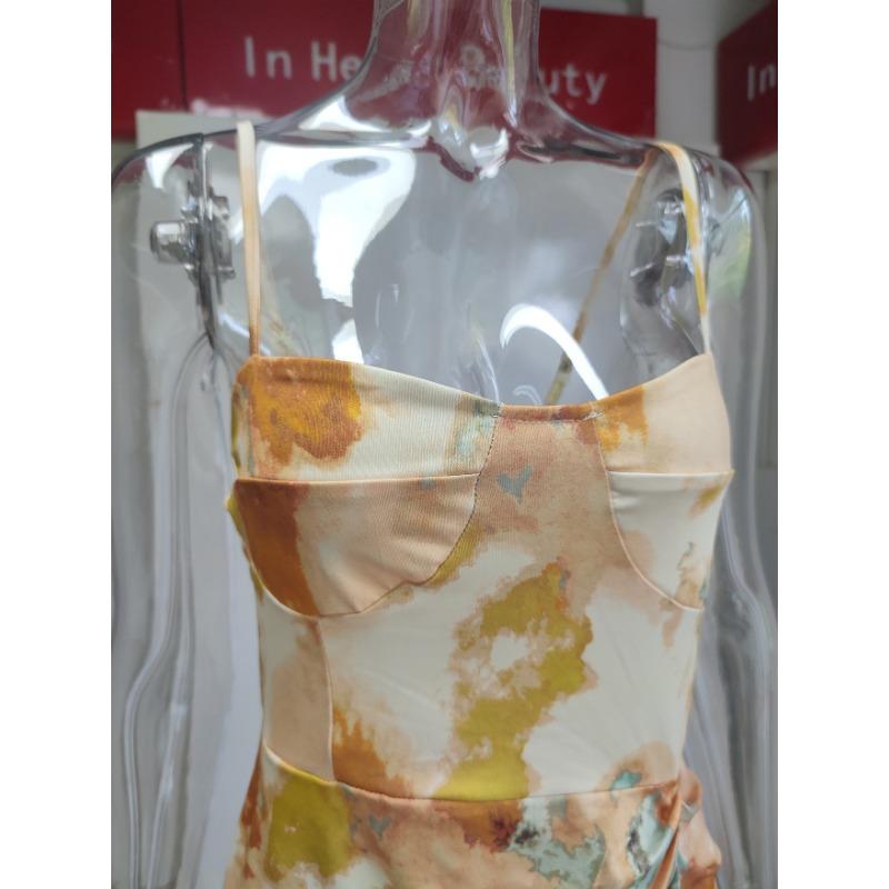 Sommerkleid für Damen, frisch bedruckt, Neckholder, hohe Taille, tiefer Schnitt, sexy Kleider