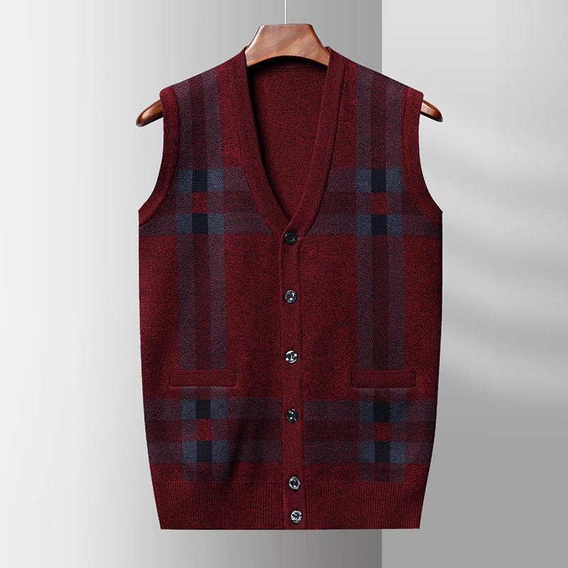 Men's Sweater Cardigan Vest Sleeveless Knit Vest Autumn and Winter New Casual Fashion Jacquard V-neck Button Cardigan