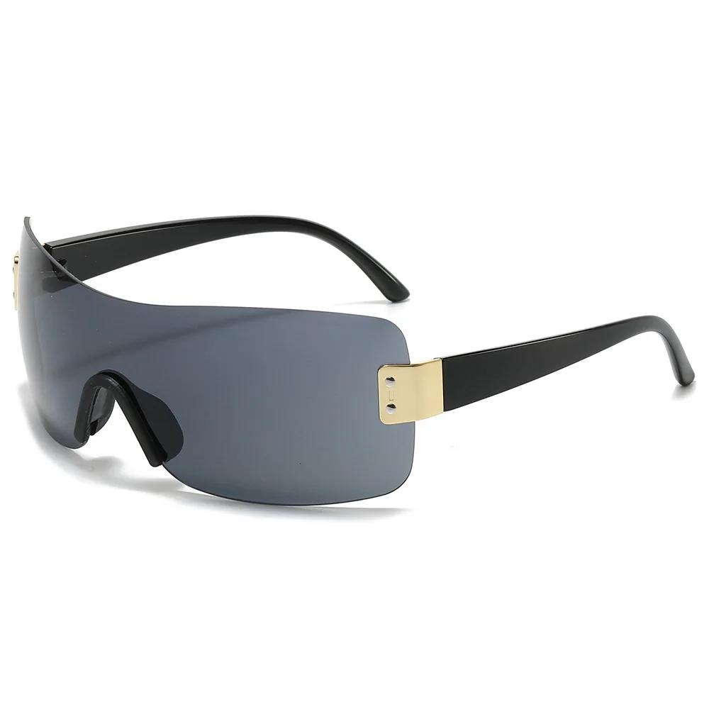 Y2K Brand Designer Luxury One Piece Rimless Rectangle Sunglasses Women For Men Vintage Goggle Punk Sun Glasses Popular Shades