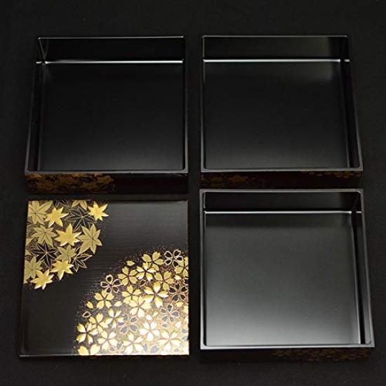 bento Hanamaru Shunju Spring and Autumn 5 for lacquered with tamari Kitaichi Lacquerware Japanese-made three-tiered box, (Flower-shaped pattern),