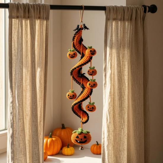 Decoração de Festival Interno Halloween Ornamento Pendurado Espiral de Crochê Kit DIY, Abóbora Fantasma Morcego Padrões Fáceis Gato Preto Artesanato Completo, Decoração de Feriado