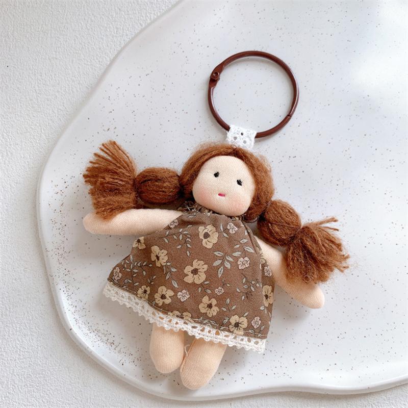 Cute Cartoon Doll In Floral Dress Keychain For Woman Girls Pendant Bag Decor Braid Accessory Fabric Toy Keyring Decoration