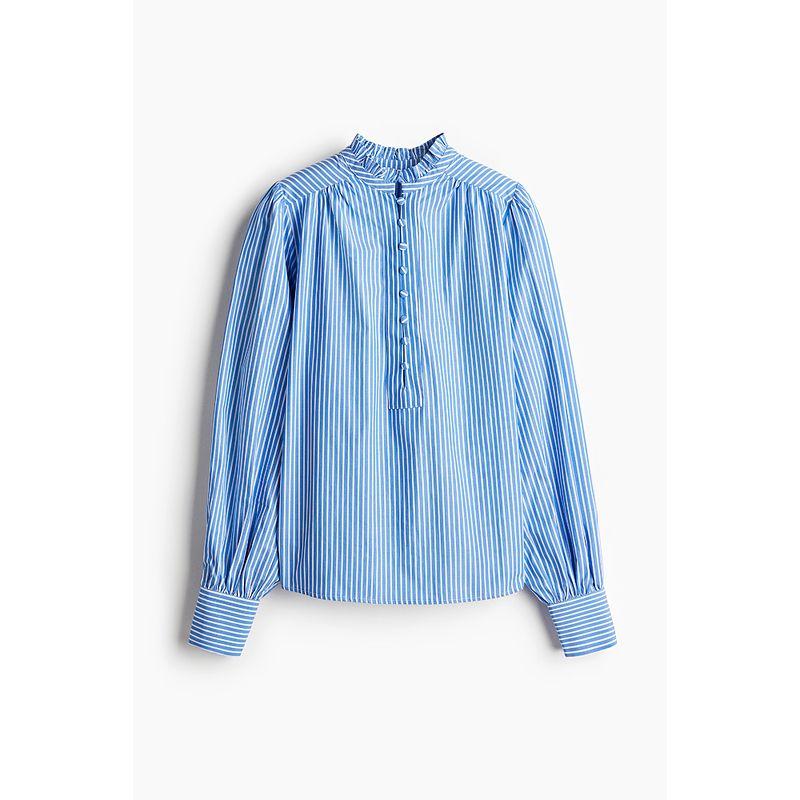 

HM 2025 New Fall Women s Clothing Fashion Casual Casual Pleated Collar Cotton Shirt 1270106 Blue/Stripes 170/116