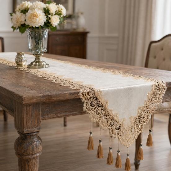Runner da Tavola in Pizzo con Nappe, Runner da Tavola Vintage in Pizzo, Runner da Tavolino, Runner da Tavola Squisito Impermeabile e Resistente all'Olio per Pranzo