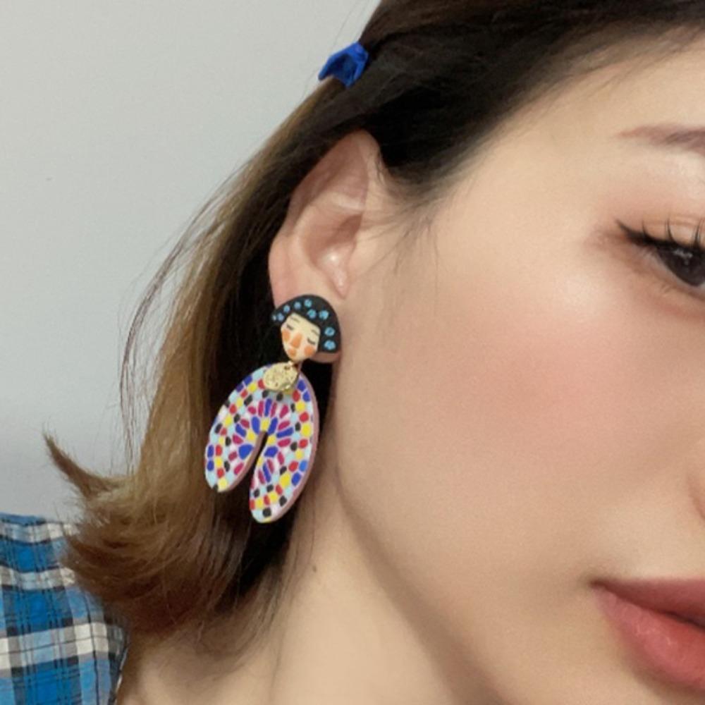Dots Colourful Dangle Earrings Acrylic Portraits Earrings Fashion Cartoon Indian Earrings  Beach
