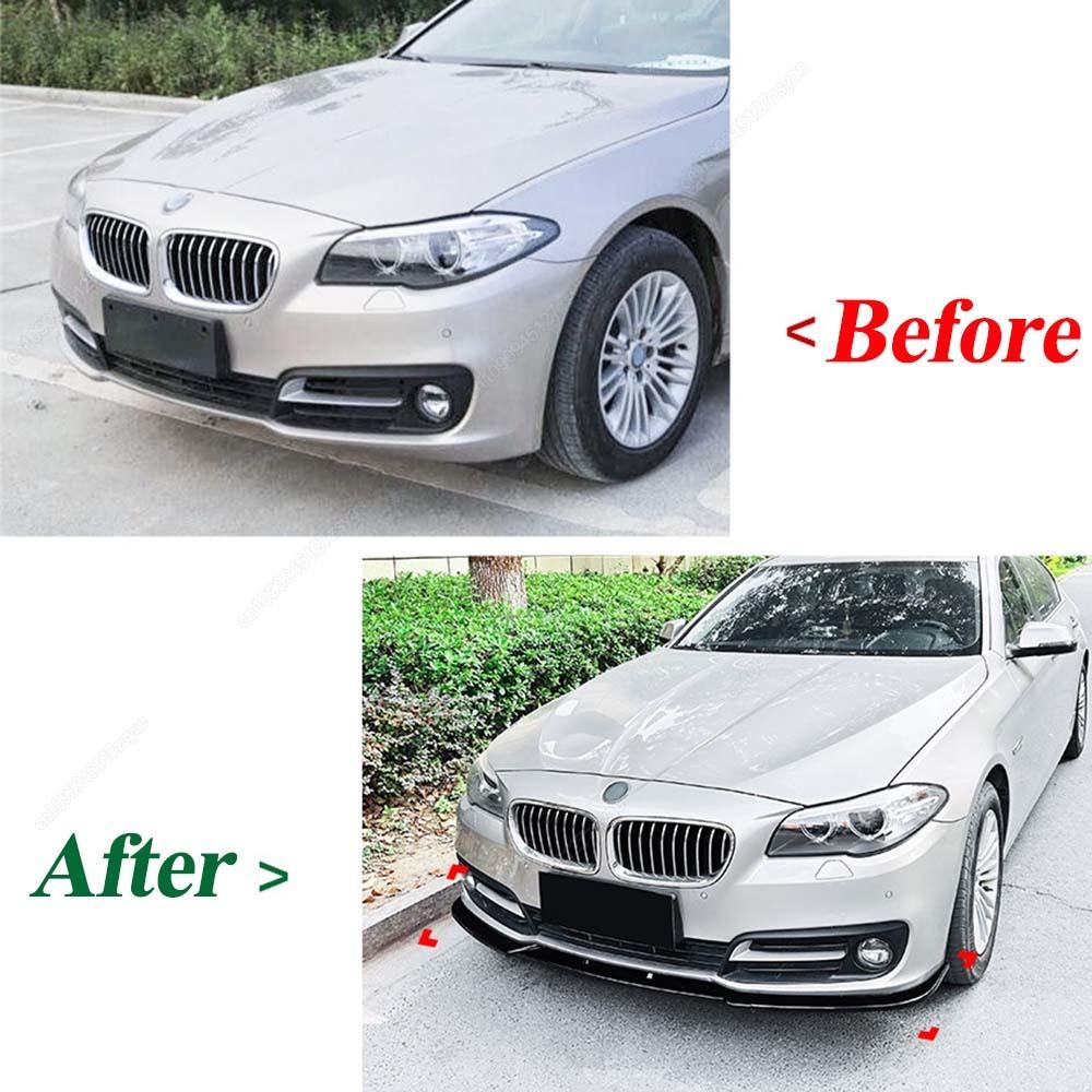 3Pcs Car Front Bumper Spoiler Lip Lower Splitter For BMW 5 Series F10 F11 LCI 2015-2017 ABS Black / Carbon Look Body Kits Tuning