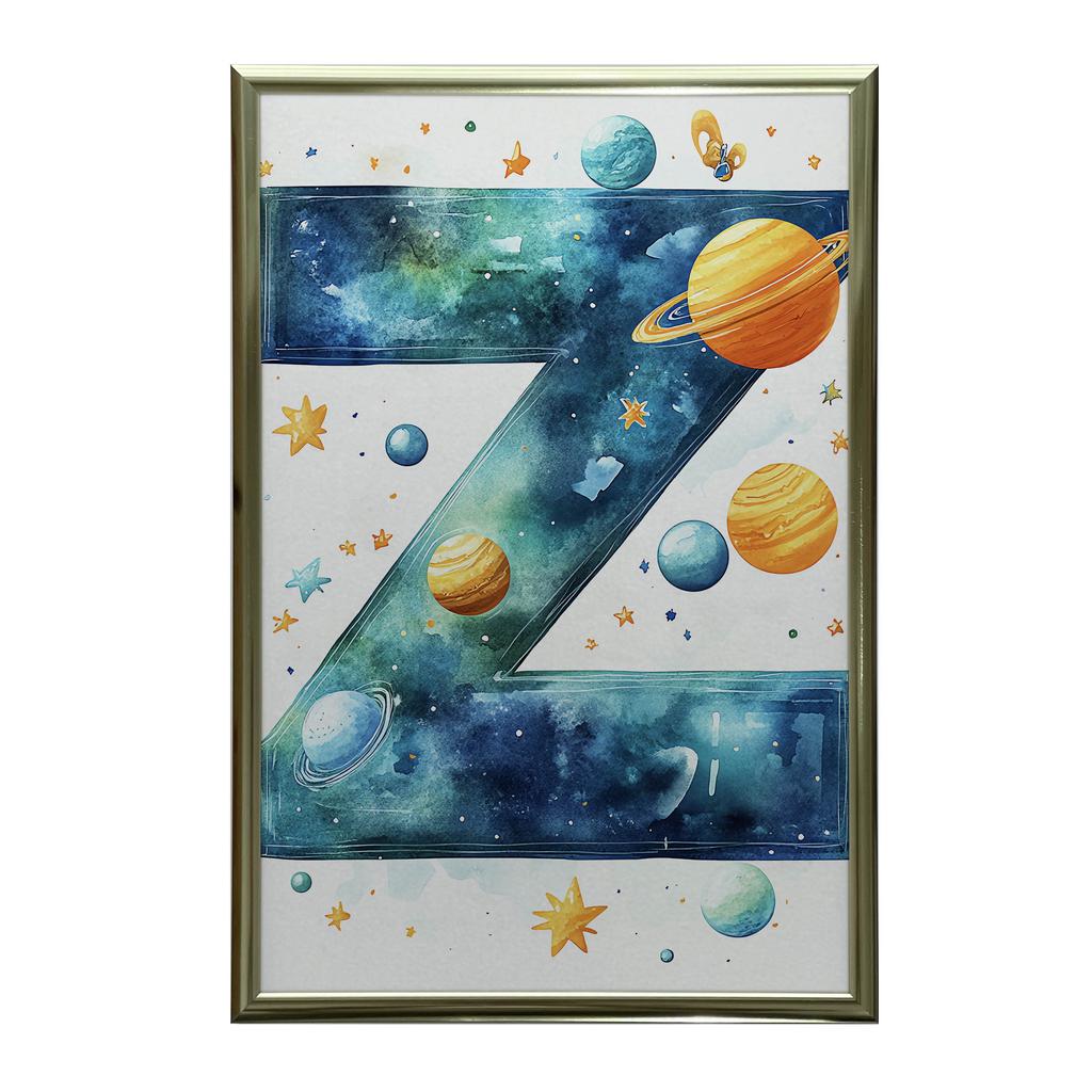 Plakat Z Literą Z W Galaktyce Plakat Z Literą Z W Galaktyce, 50X70 Cm, Rama Drewniana Jasny Dąb, Papier Matowy 230 Gsm