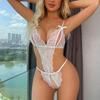 Hot Sell Crotchless Sexy Lingerie Combination Women Lace Hollow Bodysuit Teddy Babydoll Dress Deep V Open Bra Erotic Underwear